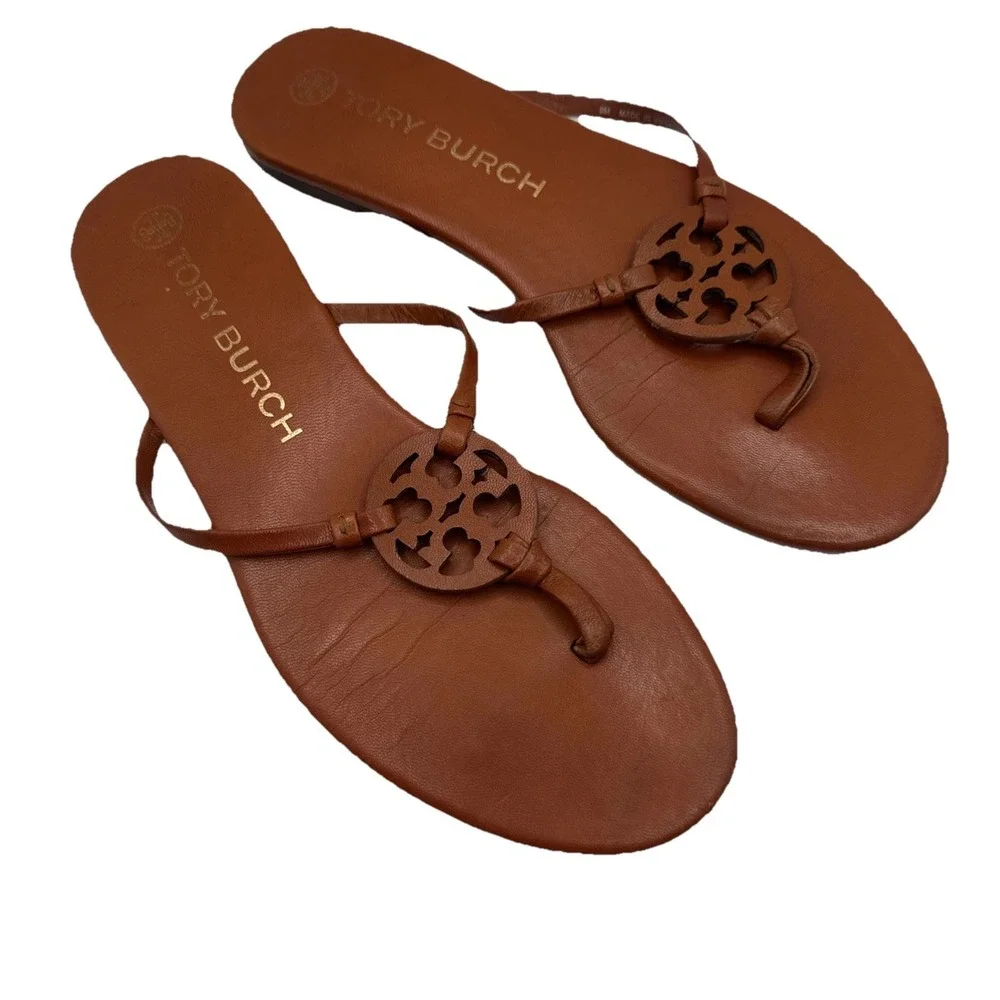 Tory Burch Miller Knotted Bourbon Miele Flat‎ Thong Sandals Vacay Sz 9
